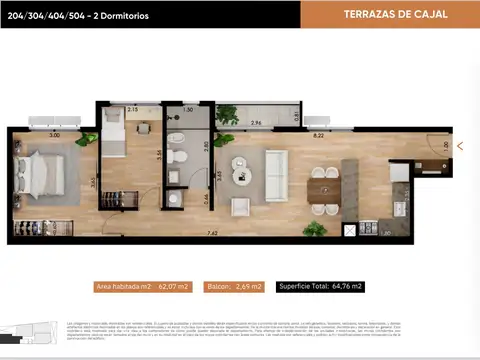 Departamento 3 ambientes con 1 baño