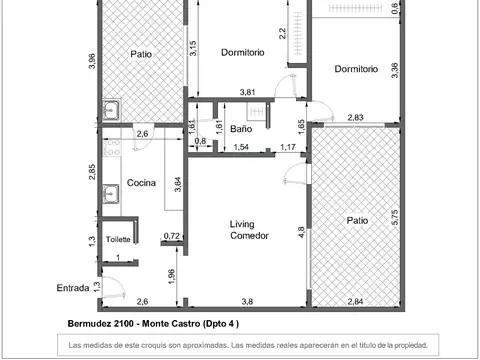 Depto Tipo Casa 3 ambientes con 1 baño