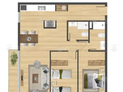 Departamento 3 ambientes con 2 baños