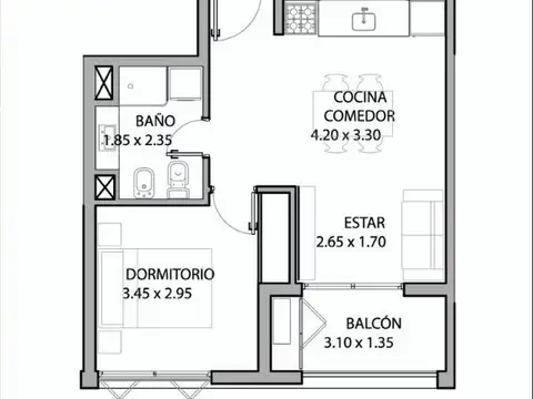 Casa 2 ambientes con 1 baño
