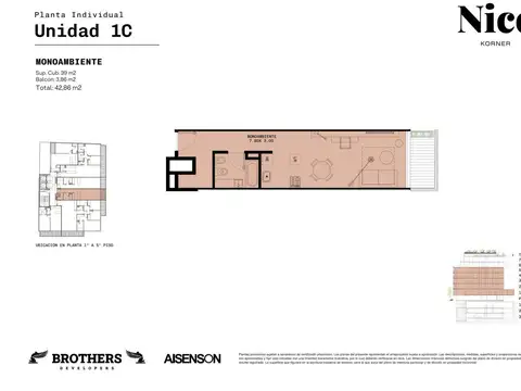 Departamento Monoambiente con 1 baño