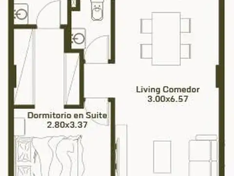 Departamento Monoambiente con 1 baño