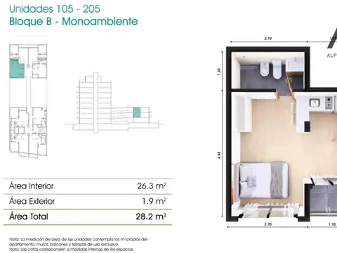 Departamento Monoambiente con 1 baño
