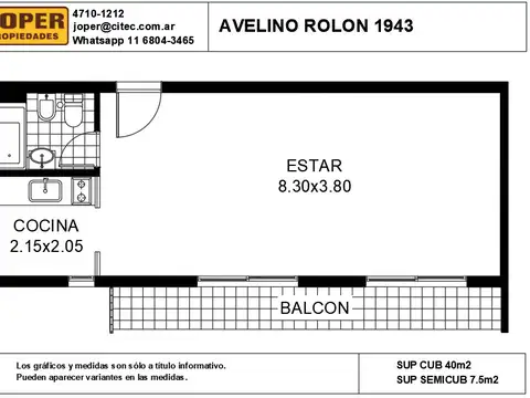 Departamento Monoambiente con 1 baño