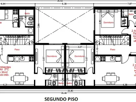 Departamento 2 ambientes con 2 baños