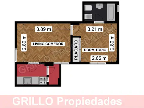 Departamento 2 ambientes con 1 baño