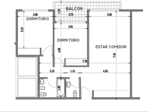 Departamento 3 ambientes con 1 baño
