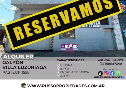 Alquiler galpón 375 m Villa Luzuriaga