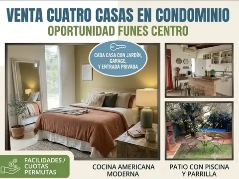 VENTA 4 CASAS FUNES CENTRO CONDOMINIO! Con todos servicios