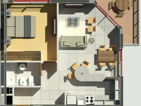 Departamento 2 ambientes con 1 baño