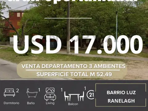 VENTA DEPARTAMENTO 3 AMBIENTES RANELAGH