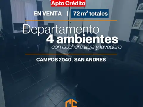 Venta De Departamento 4 Ambientes Con Cochera Libre Y Lavadero En San Martin