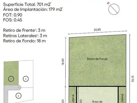 Terreno en Venta 34  mts Fondo