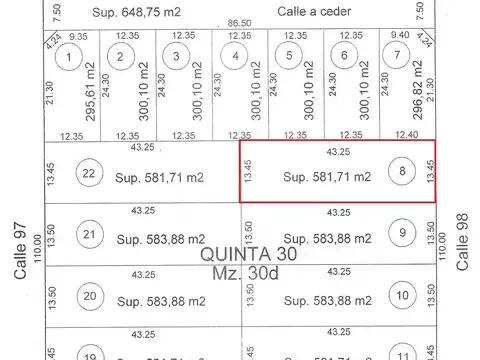 98 e/4y5 (LOTE 8) Terreno en Venta La Plata