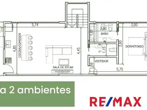 Departamento en Venta de 2 ambientes