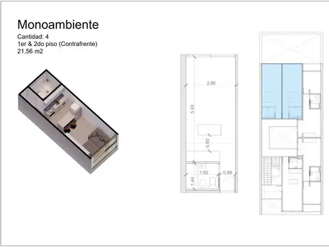 Departamento 2 ambientes con 1 baño