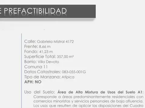 GABRIELA MISTAL 4100, VENTA LOTE EN DEVOTO