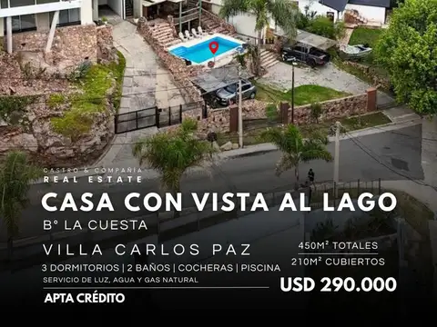 Venta Gran Casa De 3 Dormitorios Con Vista Al Lago En B° La Cuesta, Villa Carlos Paz