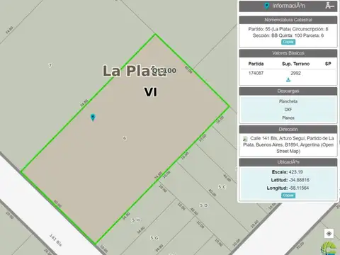 Terreno - Venta - Argentina, Arturo Seguí - Calle 141 bis e/ 420 y 422