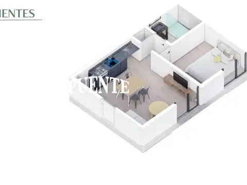 Departamento 2 ambientes con 1 baño