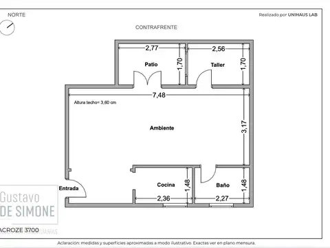 Depto Tipo Casa 2 ambientes con 1 baño