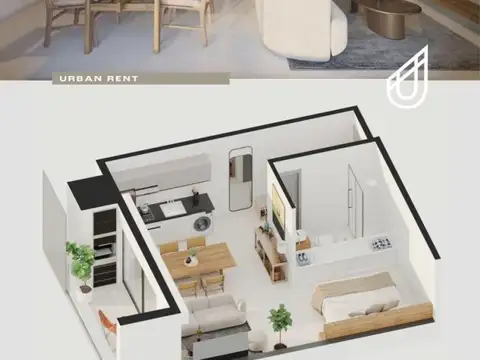 Departamento 2 ambientes con 2 baños