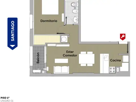 Departamento 2 ambientes con 1 baño