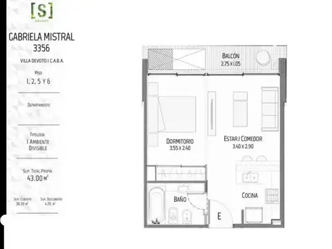 Departamento en Venta de Monoambiente