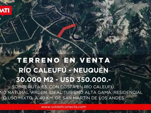Terreno de 3 hectáreas en Venta con Costa del Rio Caleufu - Neuquen
