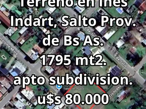 Terreno en Venta en Ines Indart, USD 80.000
