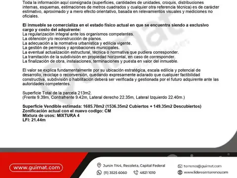 Edificio En Block en venta! Ayacucho y Corrientes -  2380m2 - 60 Unidades - Lideres en Terrenos