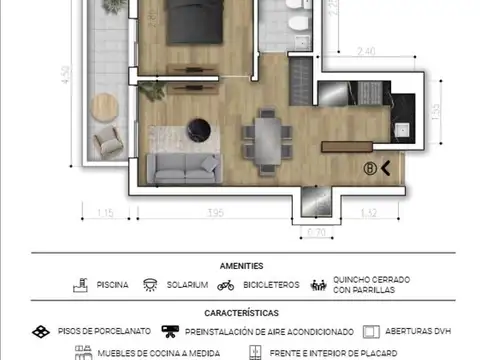Departamento en Venta de 1 dormitorio