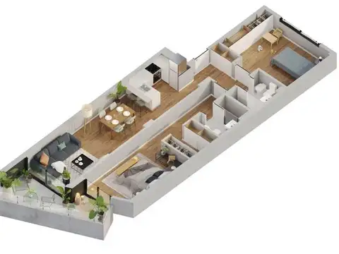 Departamento 3 ambientes con 2 baños