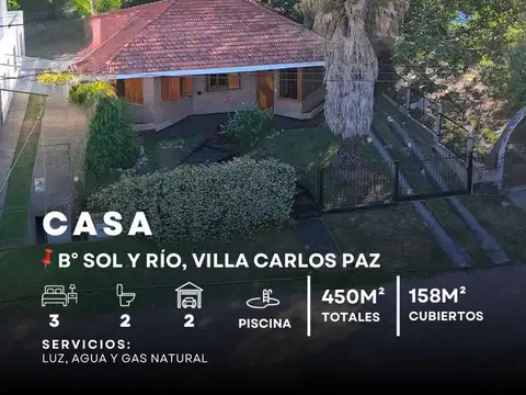 VENTA CASA DE DISEÑO – 3 DORMITORIOS, PISCINA Y GAS NATURAL BARRIO SOL Y RÍO, VILLA CARLOS PAZ