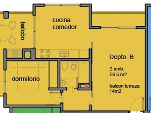 Departamento en Venta de 1 dormitorio