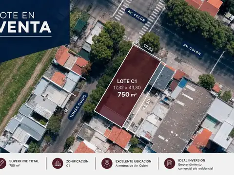 Lote 750m2 en venta - Tomás Guido y Av. Colón