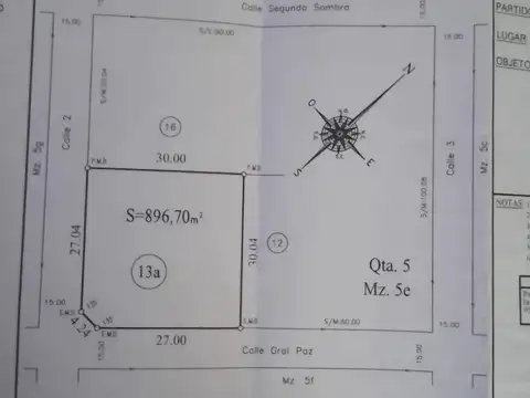 Terreno en Venta 27  mts Fondo