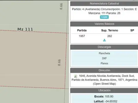 Terreno en Venta en Dock Sud, USD 60.000