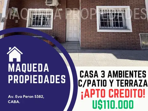 Casa 3 Ambientes C/ Patio Y Terraza En Villa Lugano ¡ Apto Credito !