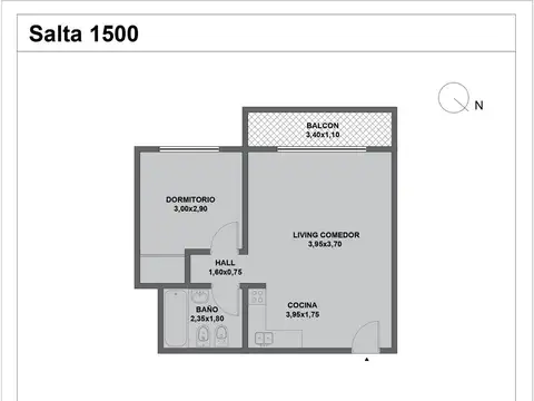 Departamento 2 ambientes con 1 baño