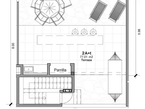 Departamento 2 ambientes con 2 baños
