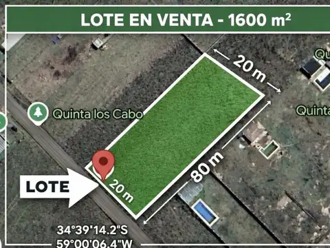 VENTA TERRENO 20x80m EN GENERAL RODRIGUEZ - IMPERDIBLE