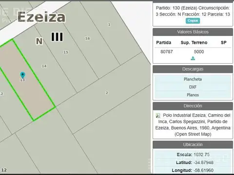 Terreno en venta 10.000 m2 Parque Industrial Canning , Ezeiza, GBA Sur