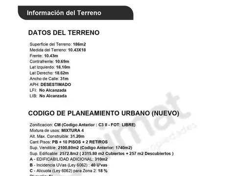Terreno en Venta de 186,0 m2