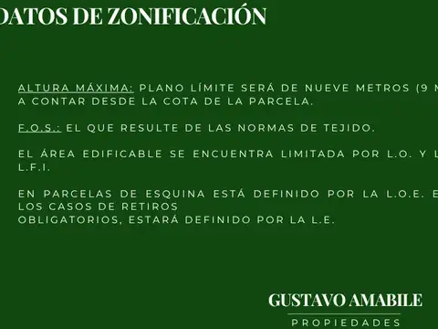 Terreno en Venta 9  mts Frente
