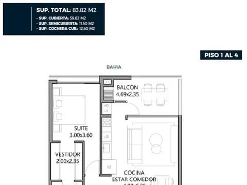 Departamento 2 ambientes con 1 baño