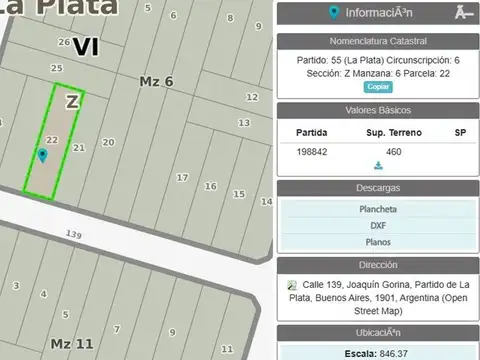 VENTA LOTE 462mts GORINA 139-491 Y 492 PARCELA 22