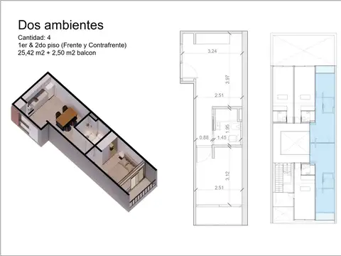 DEPARTAMENTO MONOAMBIENTE EN PISO 2, DTO C, AL CONTRAFRENTE, 22M2 A ESTRENAR.
