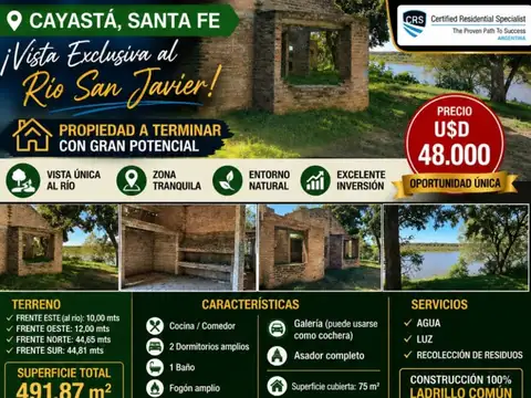 CASA EN VENTA CAYASTA A TERMINAR CON EXCLUSIVA VISTA AL RIO SAN JAVIER (LUZ TRIFASICA).