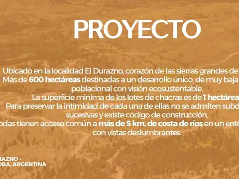 Venta Terreno Rincón del Durazno - Villa Yacanto, Cordoba